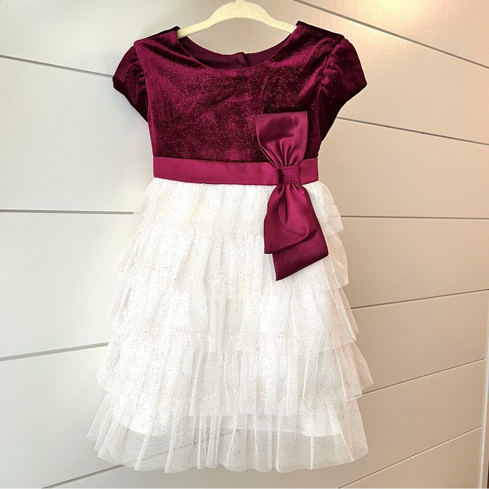 Toddler Girls Holiday Dress Dark Red Velvet White Tulle Jona Michelle